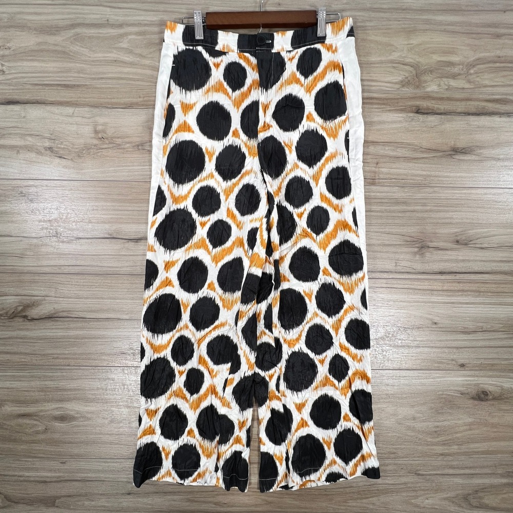Maeve Anthropologie Wide Leg Ikat Print Pants Black Orange White Geometric Sz 10